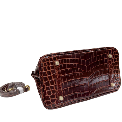 Birkin Style 25/30 Retourne in Rouge H Crocodile-Embossed Leather (Gold Hardware)
