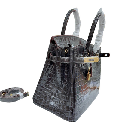 Birkin Style 25/30/35 Retourne in Etoupe Crocodile-Embossed Leather (Gold Hardware)