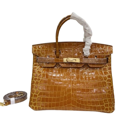 Birkin Shiny Niloticus Crocodile Cowhide Leather Gold Hardware