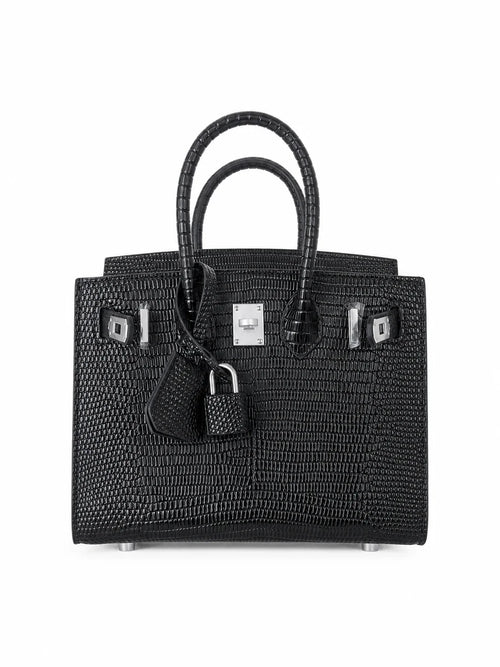 Mini Birkin 20cm Outer Stitching Tote Bag in Black Lizard Pattern