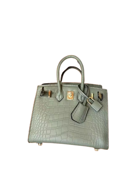 Mini Birkin 20cm Outer Stitching Tote Bag in Sage Green Crocodile Pattern