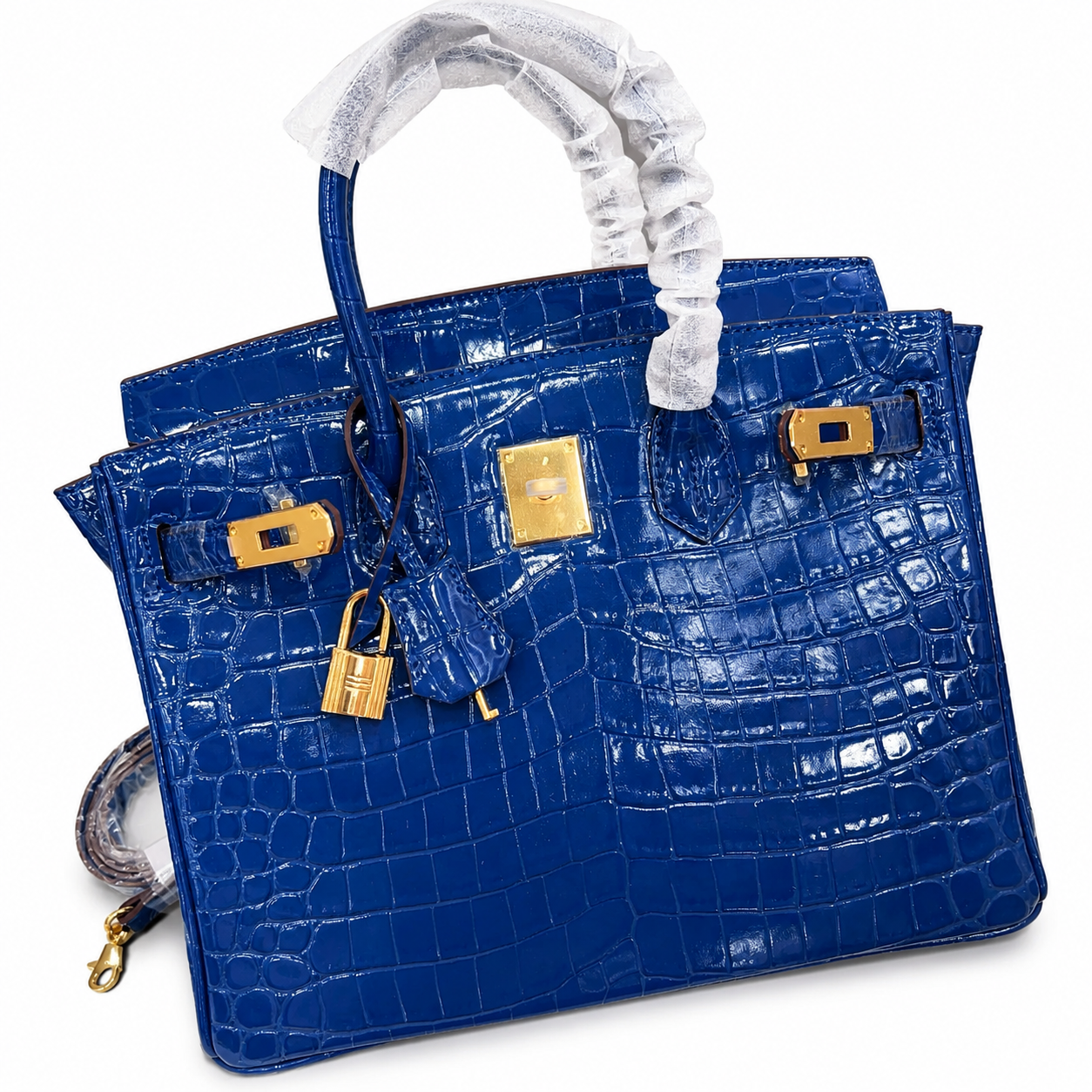 Birkin Style 25/30/35 Retourne in Royal Blue Crocodile-Embossed Leather (Gold Hardware)