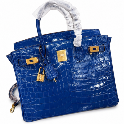 Birkin Style 25/30/35 Retourne in Royal Blue Crocodile-Embossed Leather (Gold Hardware)