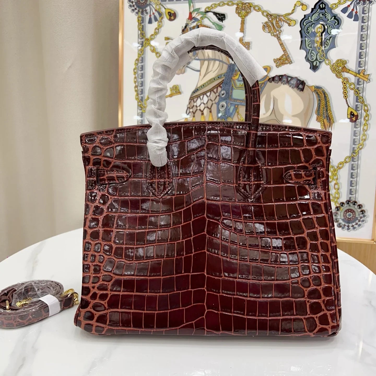 Birkin Bordeaux Shiny Porosus Crocodile Gold Hardware