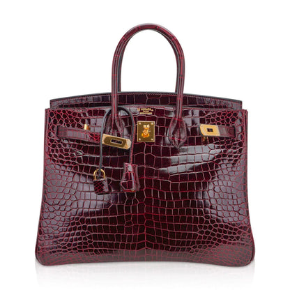 Birkin 35 Bag Bordeaux Porosus Crocodile with Gold Hardware