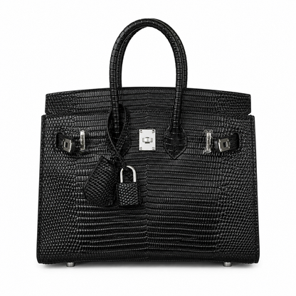 Mini Birkin 20cm Outer Stitching Tote Bag in Black Lizard Pattern