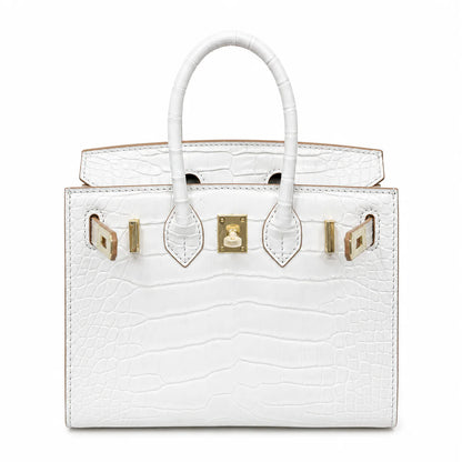 Mini Birkin 20cm Outer Stitching Tote Bag in Pure White Crocodile Pattern
