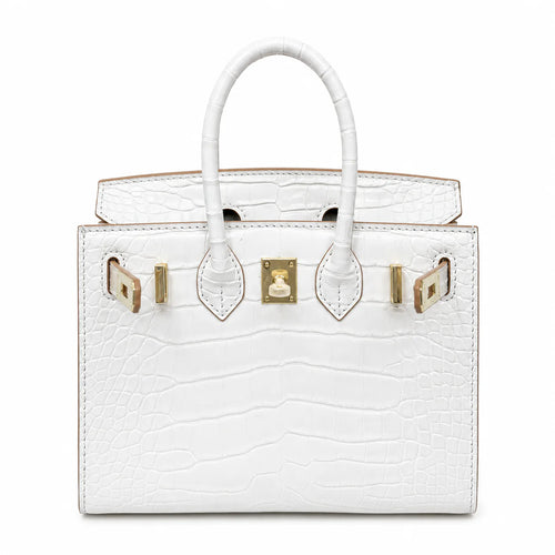 Mini Birkin 20cm Outer Stitching Tote Bag in Pure White Crocodile Pattern
