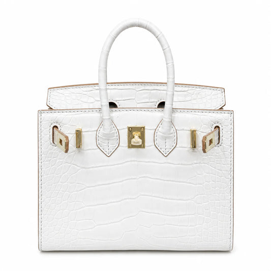 Mini Birkin 20cm Outer Stitching Tote Bag in Pure White Crocodile Pattern