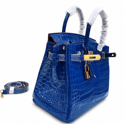 Birkin Style 25/30/35 Retourne in Royal Blue Crocodile-Embossed Leather (Gold Hardware)