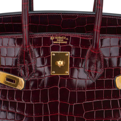 Birkin 35 Bag Bordeaux Porosus Crocodile with Gold Hardware