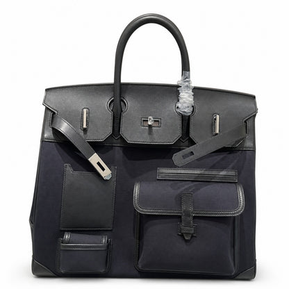 Birkin Cargo 40 Total Black Canvas and Leather Multi-Pocket Bag