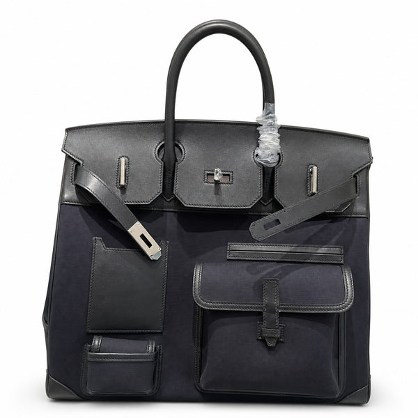 Birkin Cargo 40 Total Black Canvas and Leather Multi-Pocket Bag