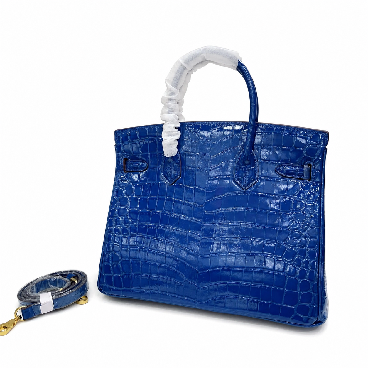 Birkin Style 25/30/35 Retourne in Royal Blue Crocodile-Embossed Leather (Gold Hardware)