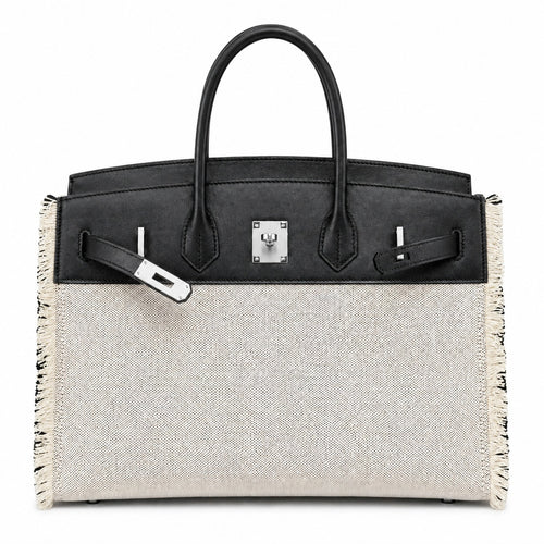 Birkin 35 Fray Fray Black Leather and Fringed Canvas Bag