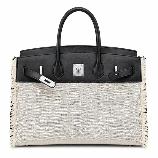 Birkin 35 Fray Fray Black Leather and Fringed Canvas Bag