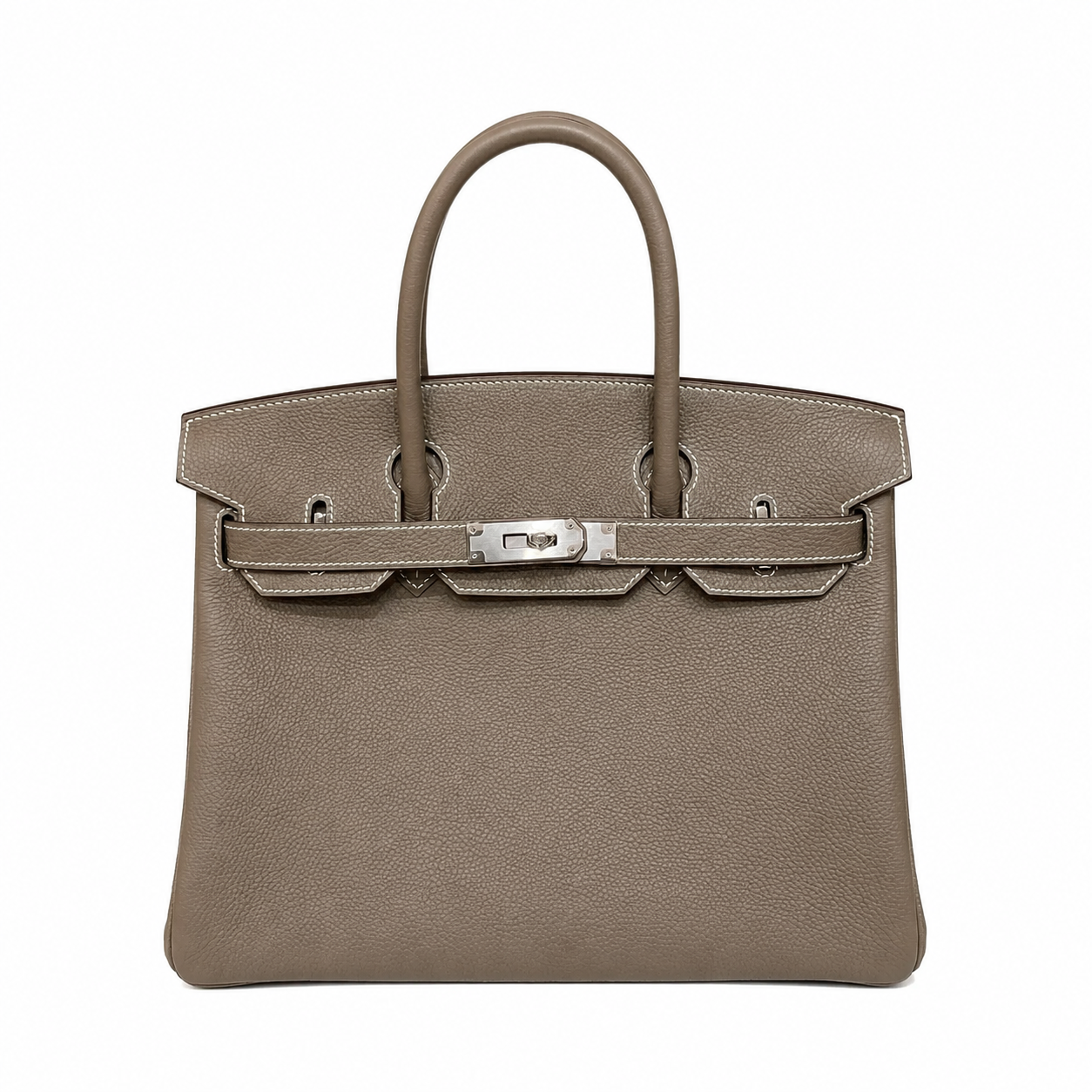 Birkin 30 Retourne in Etoupe Togo Leather with White Stitching (Palladium Hardware)