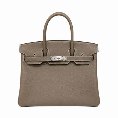 Birkin 30 Retourne in Etoupe Togo Leather with White Stitching (Palladium Hardware)