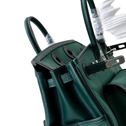Birkin Cargo 25 Green Swift Leather and Canvas Splicing Bag