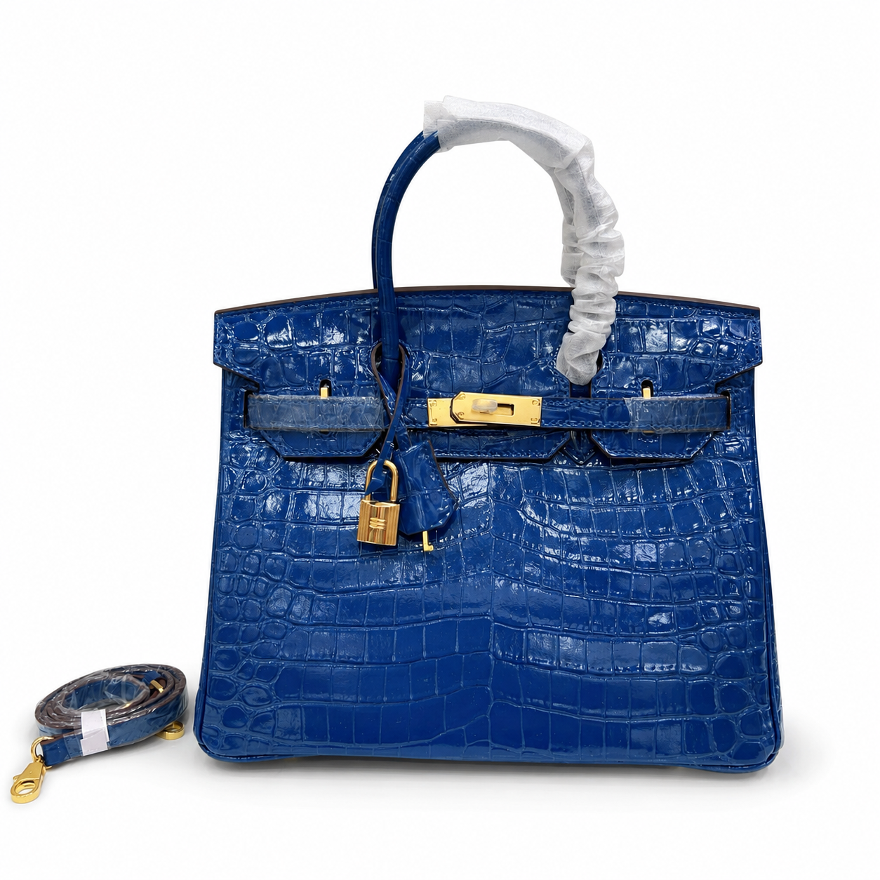 Birkin Style 25/30/35 Retourne in Royal Blue Crocodile-Embossed Leather (Gold Hardware)