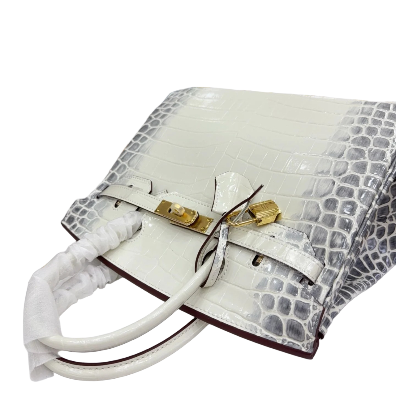 Birkin Style 25/30/35 Retourne in Himalaya Crocodile-Embossed Leather (Gold Hardware)