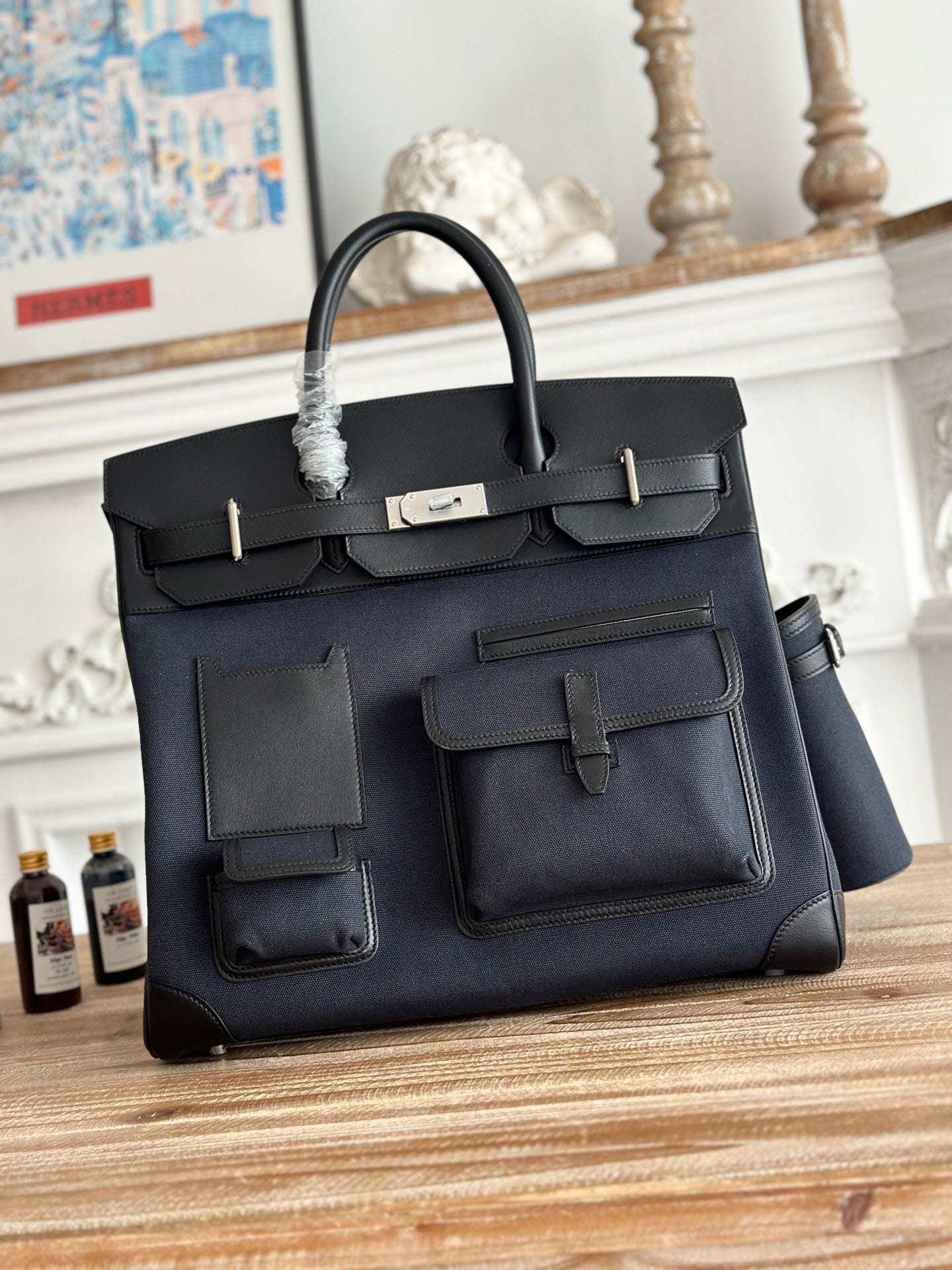 Navy Blue Toile & Sleek Black Swift