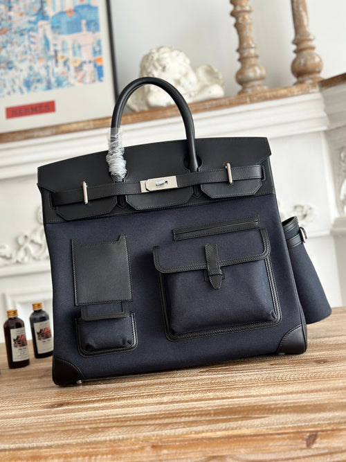 Navy Blue Toile & Sleek Black Swift