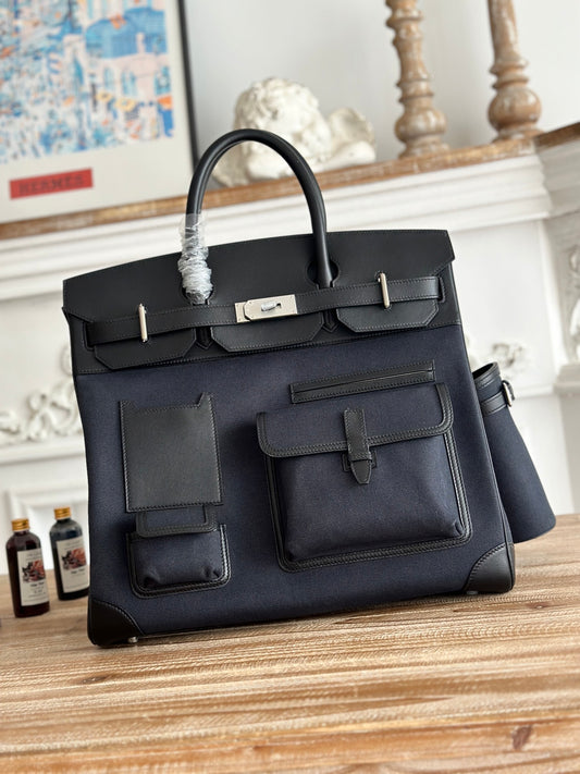 Navy Blue Toile & Sleek Black Swift