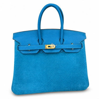Rare Runaway Birkin 25cm Grizzly Tanzanite Blue Suede Luxury Tote