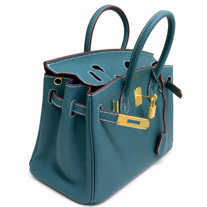 Birkin Style Retourne in Malachite Togo Leather (Gold Hardware)