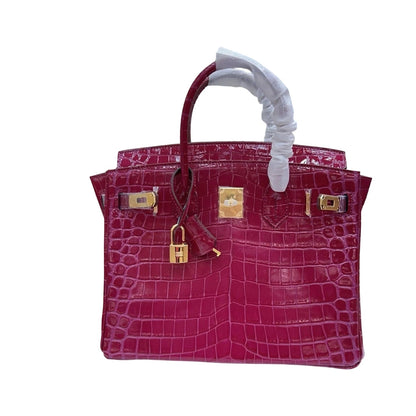 Birkin Style 25/30/35 Retourne in Rubis Crocodile-Embossed Leather (Gold Hardware)
