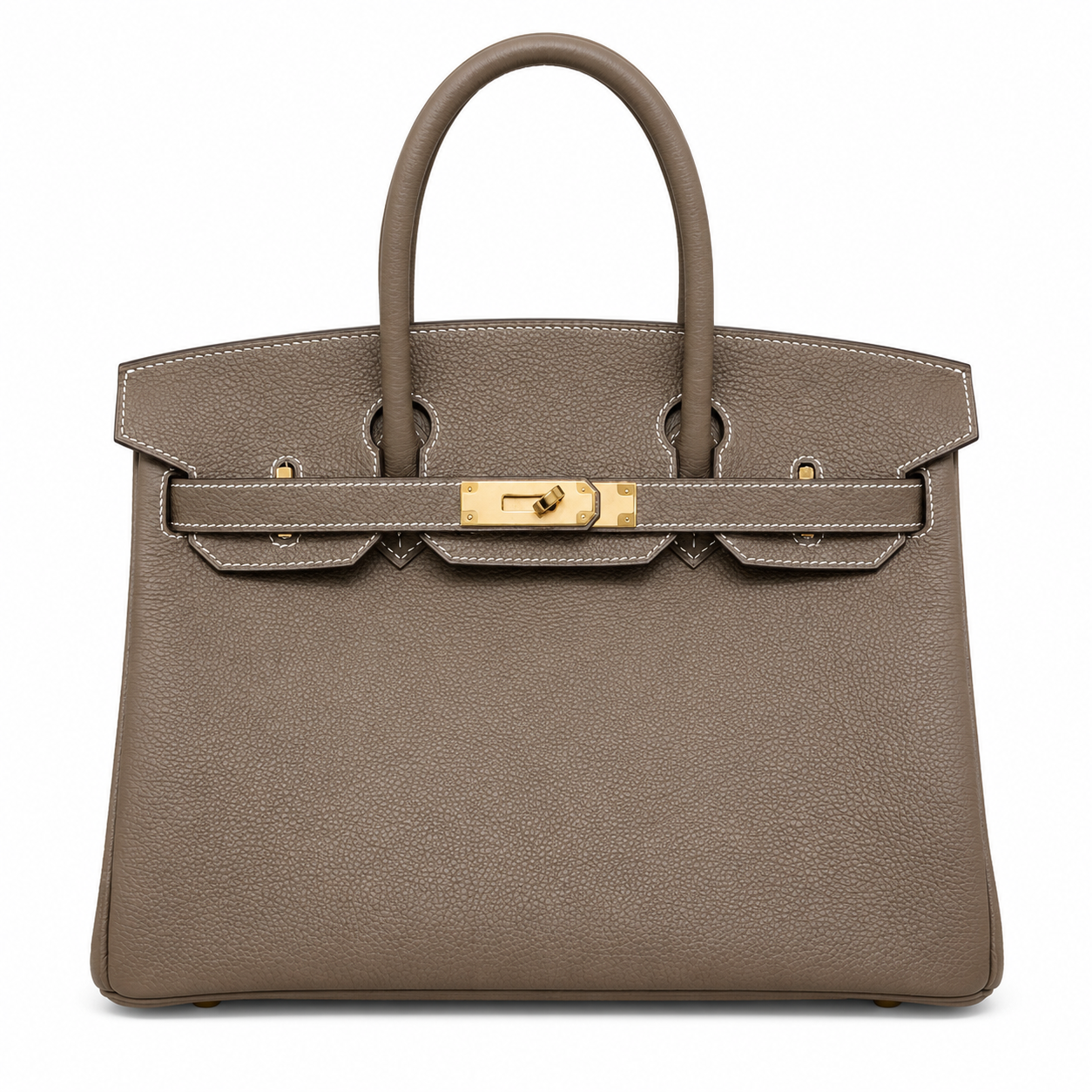 Birkin 30 Retourne in Etoupe Togo Leather with White Stitching (Gold Hardware)