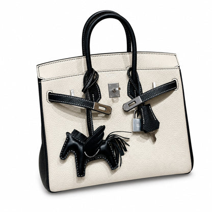 Birkin 25 Craie and Noir Togo Leather Bi-Color Bag