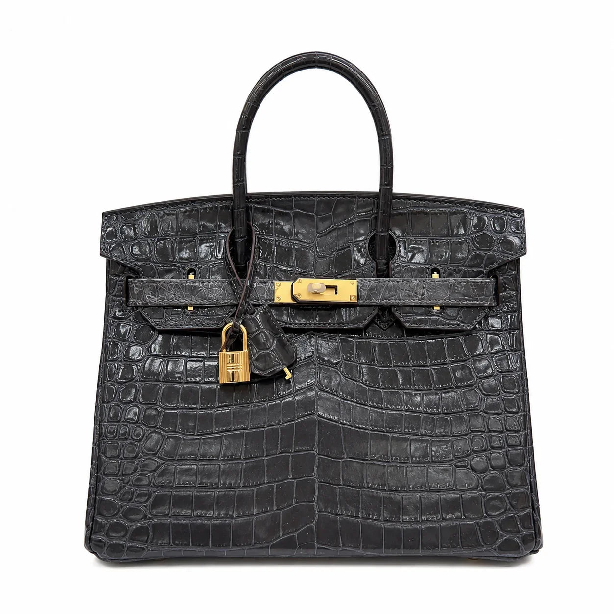 Birkin Style 25/30/35 Retourne in Etoupe Crocodile-Embossed Leather (Gold Hardware)