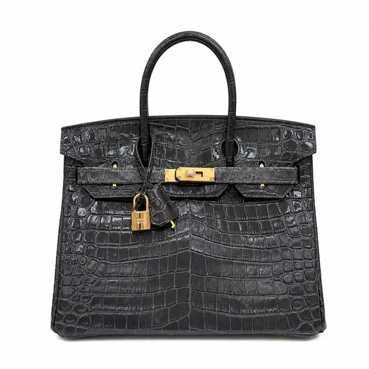 Birkin Style 25/30/35 Retourne in Etoupe Crocodile-Embossed Leather (Gold Hardware)