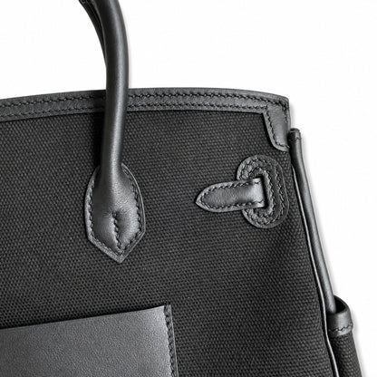 Birkin Cargo 25 All Black Swift Leather and Canvas Multi-Pocket Bag