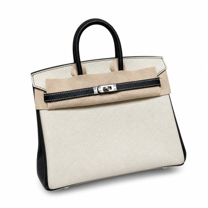 Birkin 25 Craie and Noir Togo Leather Bi-Color Bag
