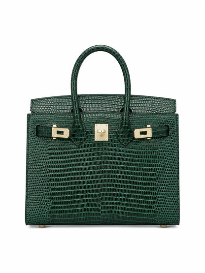 Mini Birkin 20cm Outer Stitching Tote Bag in Emerald Lizard Pattern