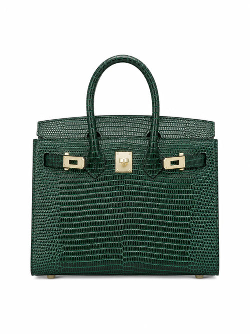 Mini Birkin 20cm Outer Stitching Tote Bag in Emerald Lizard Pattern