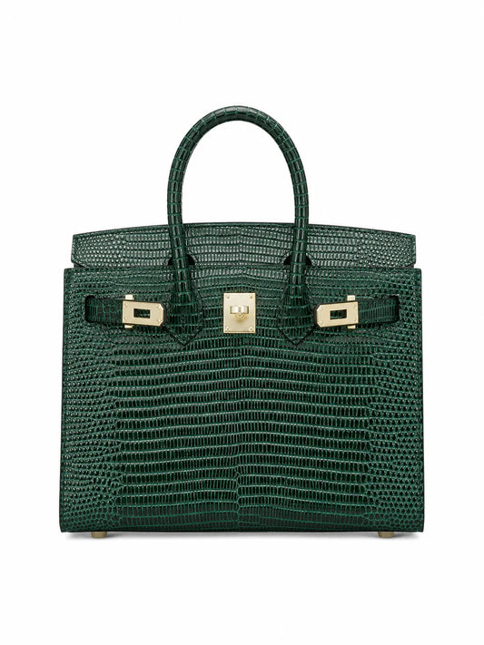 Mini Birkin 20cm Outer Stitching Tote Bag in Emerald Lizard Pattern