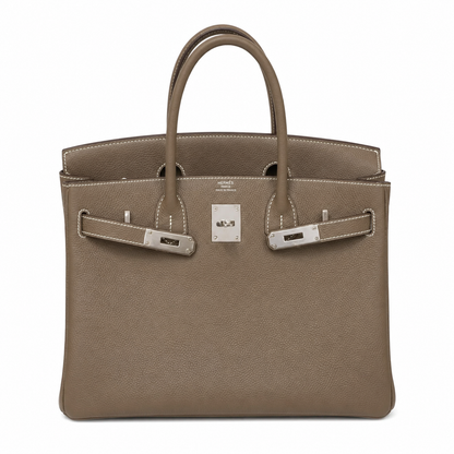 Birkin 30 Retourne in Etoupe Togo Leather with White Stitching (Palladium Hardware)