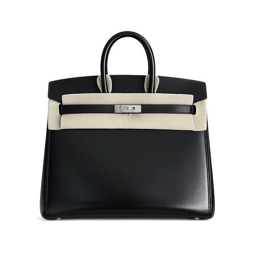 Hermès Birkin 25 Sellier Noir Box Calfskin Silver Hardware