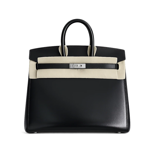 Hermès Birkin 25 Sellier Noir Box Calfskin Silver Hardware