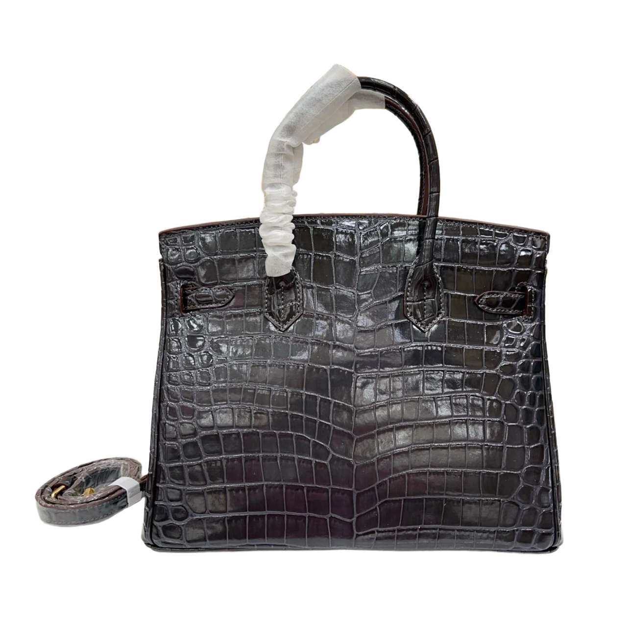 Birkin Style 25/30/35 Retourne in Etoupe Crocodile-Embossed Leather (Gold Hardware)