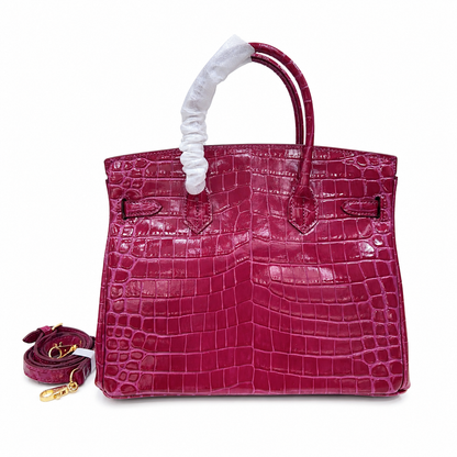 Birkin Style 25/30/35 Retourne in Rubis Crocodile-Embossed Leather (Gold Hardware)