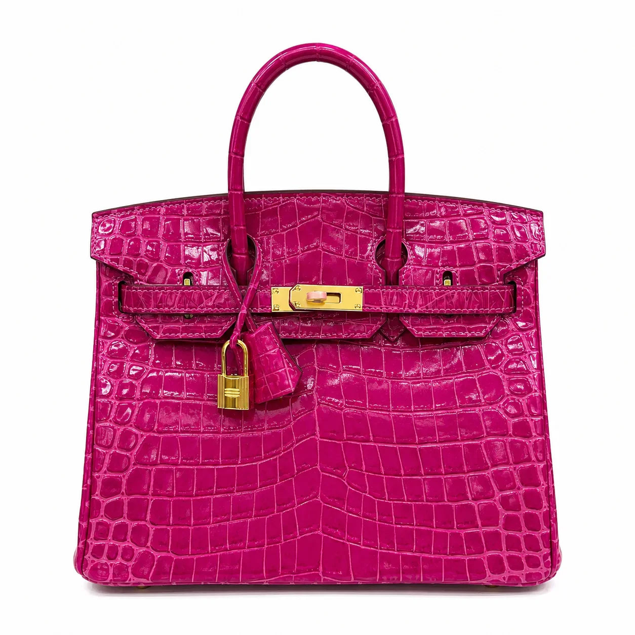 Birkin Style 25/30/35 Retourne in Rose Schéhérazade Crocodile-Embossed Leather (Gold Hardware)