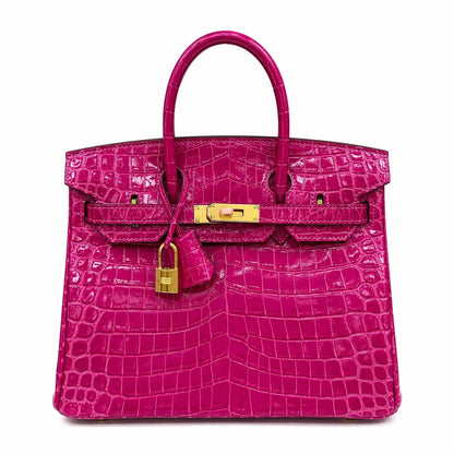 Birkin Style 25/30/35 Retourne in Rose Schéhérazade Crocodile-Embossed Leather (Gold Hardware)