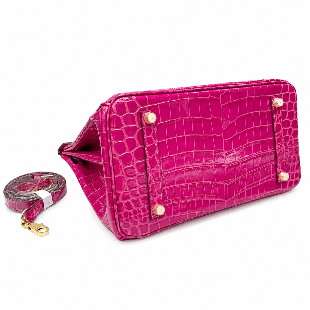 Birkin Style 25/30/35 Retourne in Rose Schéhérazade Crocodile-Embossed Leather (Gold Hardware)