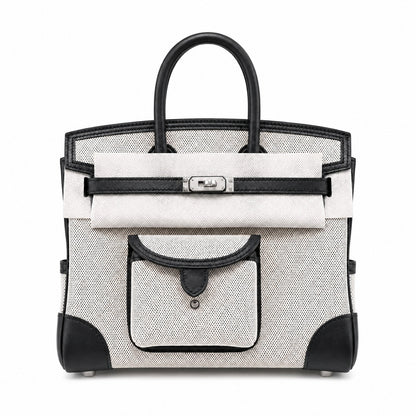 Birkin Cargo 25 Black Leather and Ecru Canvas Multi-Pocket Mini Bag