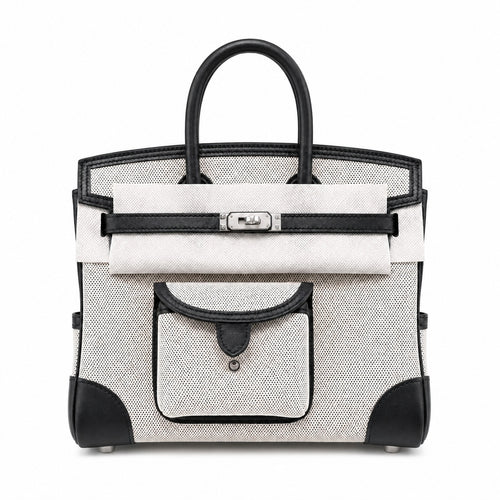 Birkin Cargo 25 Black Leather and Ecru Canvas Multi-Pocket Mini Bag